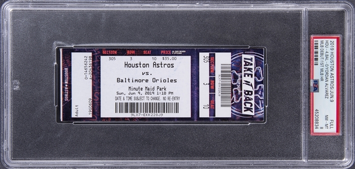 2019 Houston Astros/Baltimore Orioles Full Ticket From Yordan Alvarez MLB Debut & First Hit